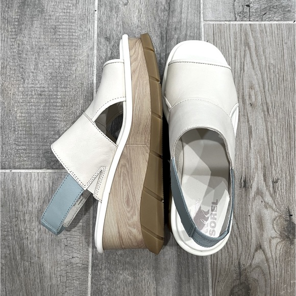 Sorel White and Blue Wedge Sandals Like New - Picture 4 of 7